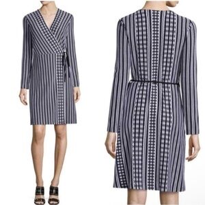 Tory Burch Oxford Stripe Long Sleeve Wrap Dress